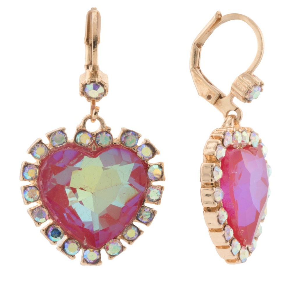NWT! Betsey Johnson Red and Gold Heart Rhinestone Drop Earrings